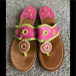 Jack Rogers Pink and Green Leather Sandals 7
